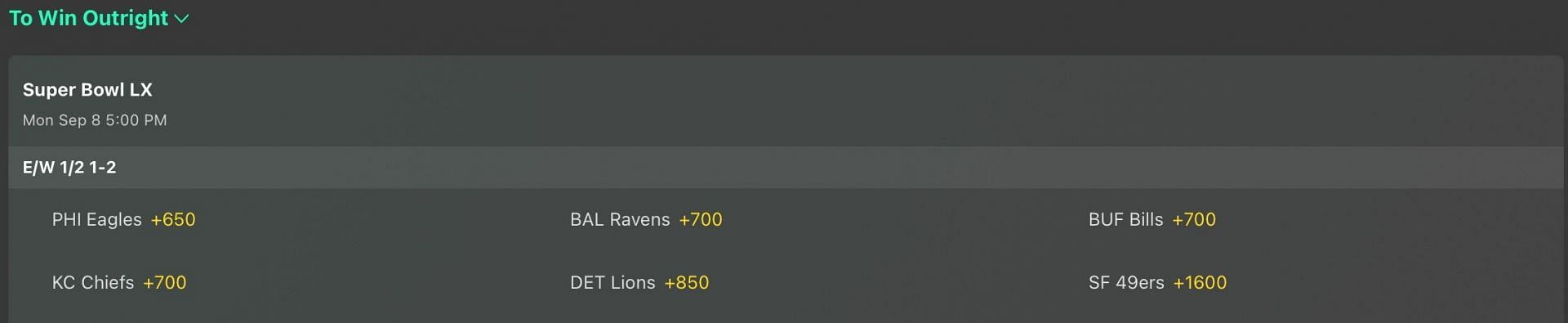 Super Bowl LX Odds - Bet365